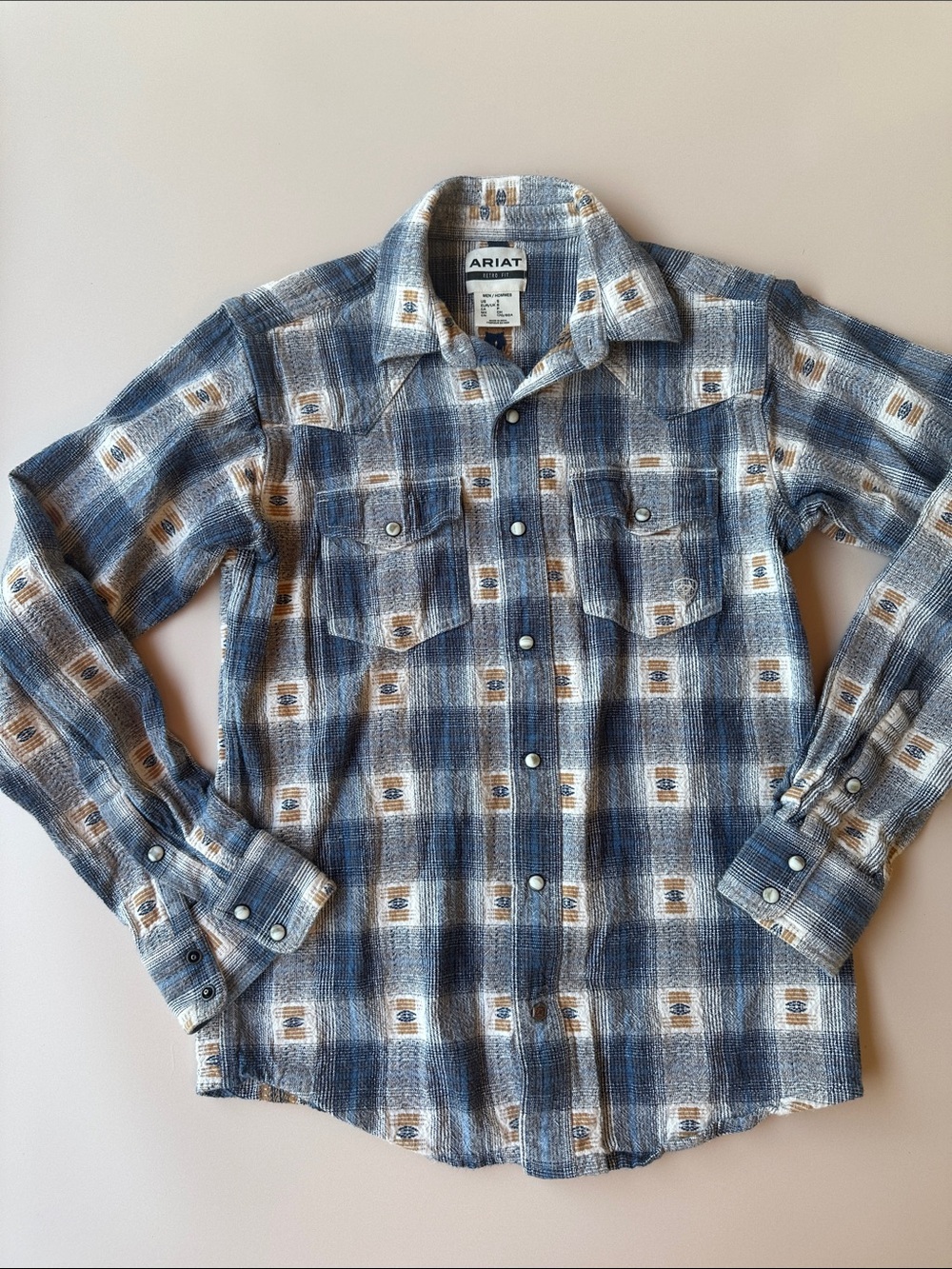 Ariat Blue and Cream Plaid Western Button-Down Shirt